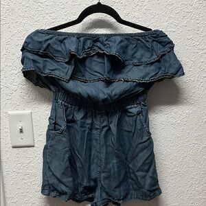 Denim Off-Shoulder Ruffle Top romper